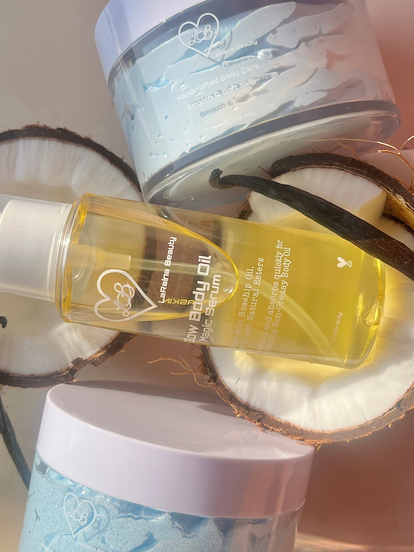 Dreamy Coconut body bundle- Exotic coconut Creamy vanilla aroma skincare gift set - body scrub to exfoliate and smooth, body butter to moisturiser dry skin & body oil to hydrate and seal for a healthy soft skin. Radiant glowing skincare routine - uk handmade vegan body butter