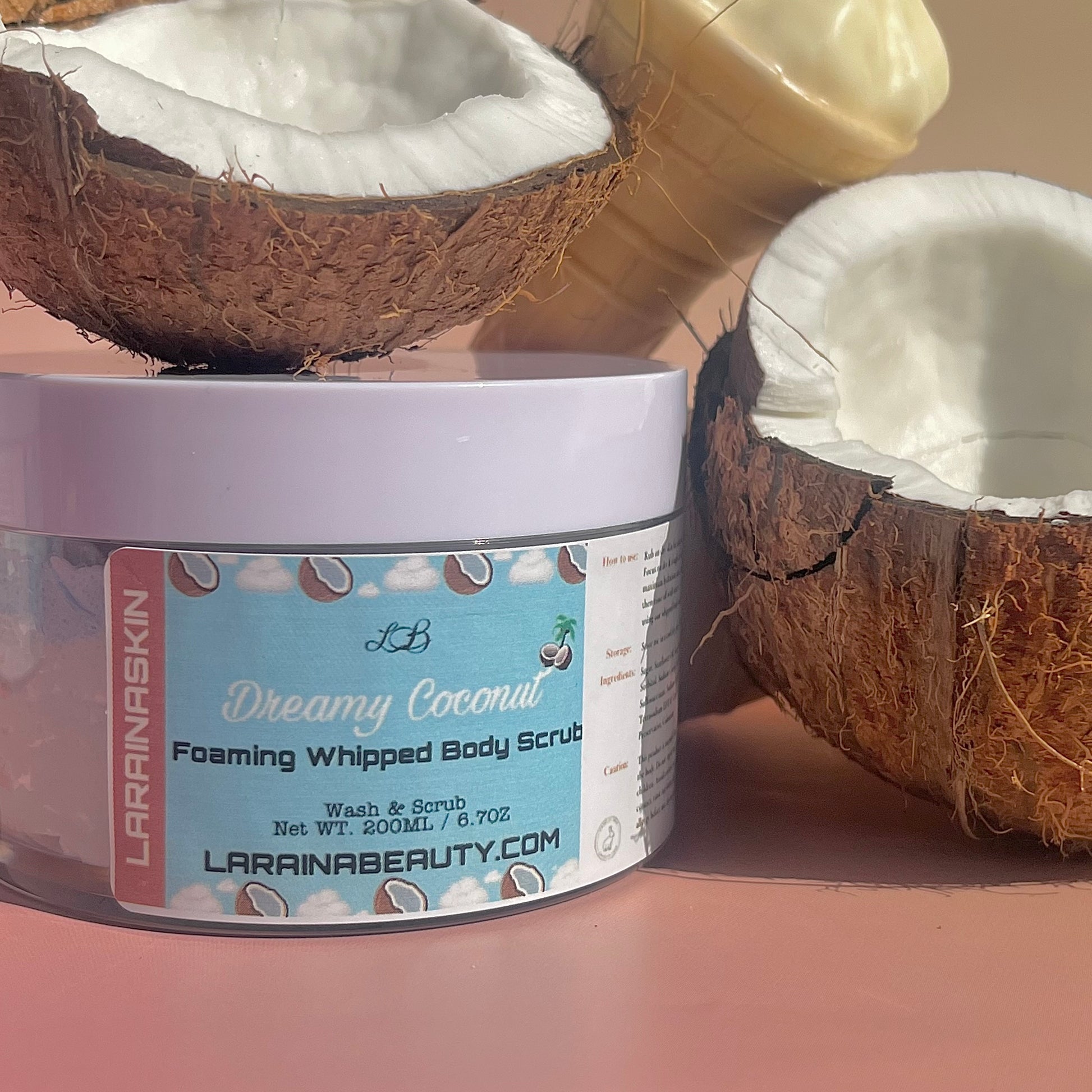 Dreamy Coconut foaming soap body scrub with a sweet scent of vanilla and fruits. Great for dry flaky skin that needs a gentle exfoliation for glowing smooth and soft skin. The best uk body scrub that leaves the skin cleansed, hydrated with vitamin e, suitable for sensitive skin. Get Healthy nourished skin with our bodycare that are also ideal for gifting such as for Valentine or birthday pamper box sets.