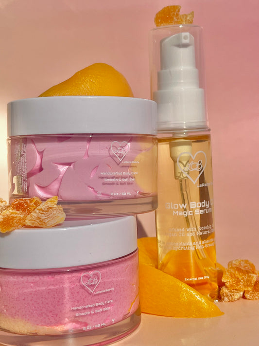 Peach fusion body bundle- mango peach salsa tropical fruity skincare gift set - body scrub to exfoliate and smooth, body butter to moisturiser dry skin & body oil to hydrate and seal for a healthy soft skin. Radiant glowing skincare routine - uk handmade vegan body butter