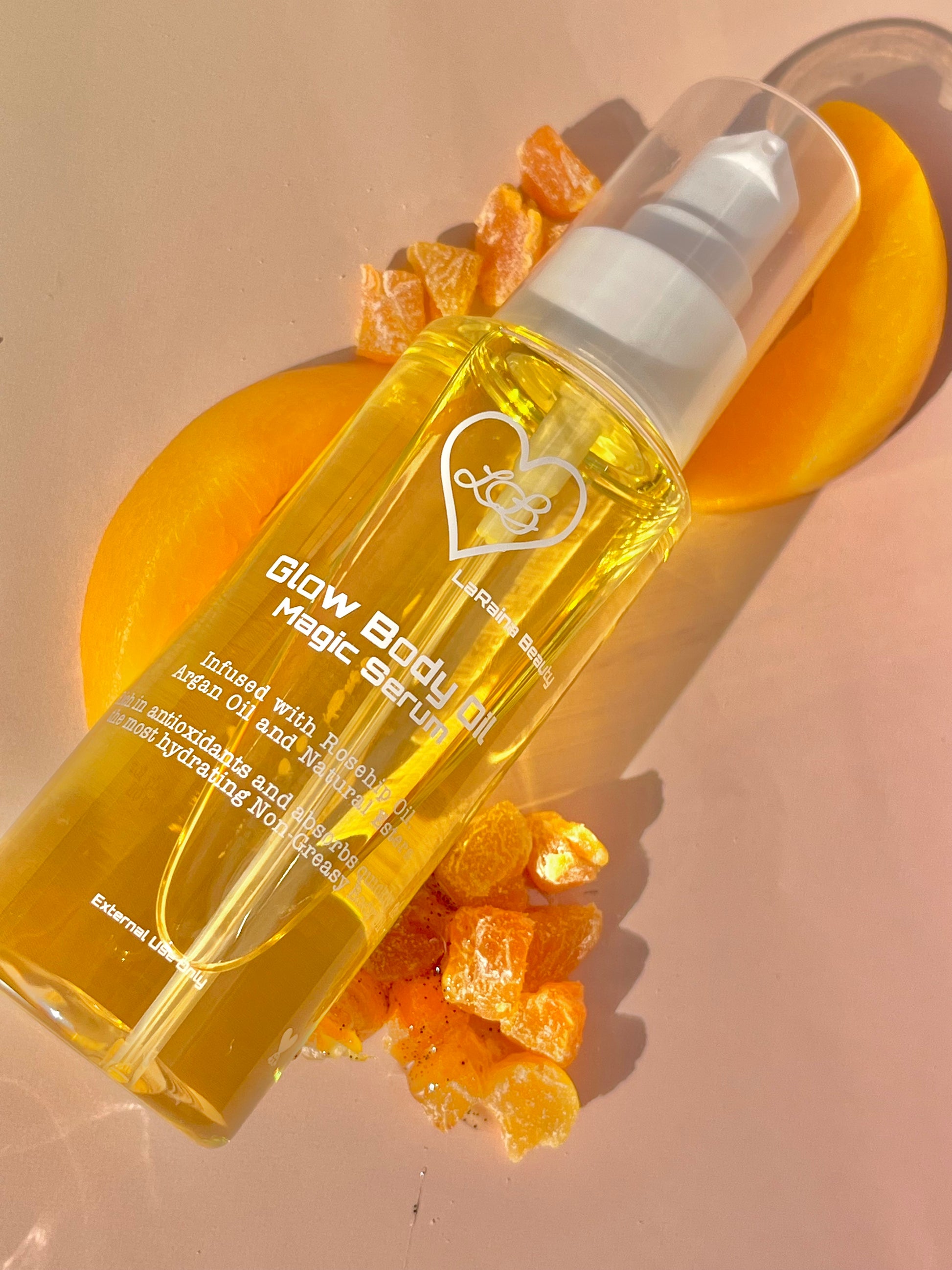 Peach Fusion scented body oil - Handmade UK body oil for glowing skin, a luxurious fragrant self care ritual with clean ingredients, vegan free, eco friendly and affordable.