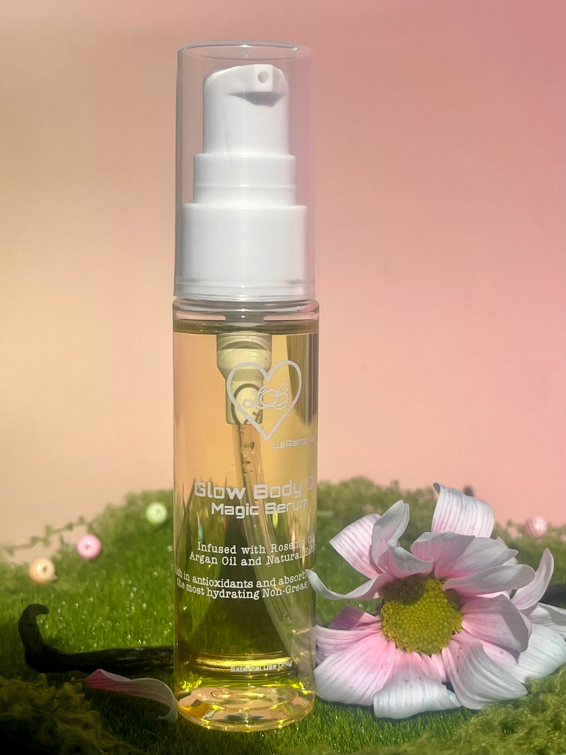Fairy Flower bomb scented body oil inspired by the Good Girl Fragrance- Handmade UK body oil for glowing skin, a luxurious fragrant self care ritual with clean ingredients, vegan free, eco friendly and affordable.