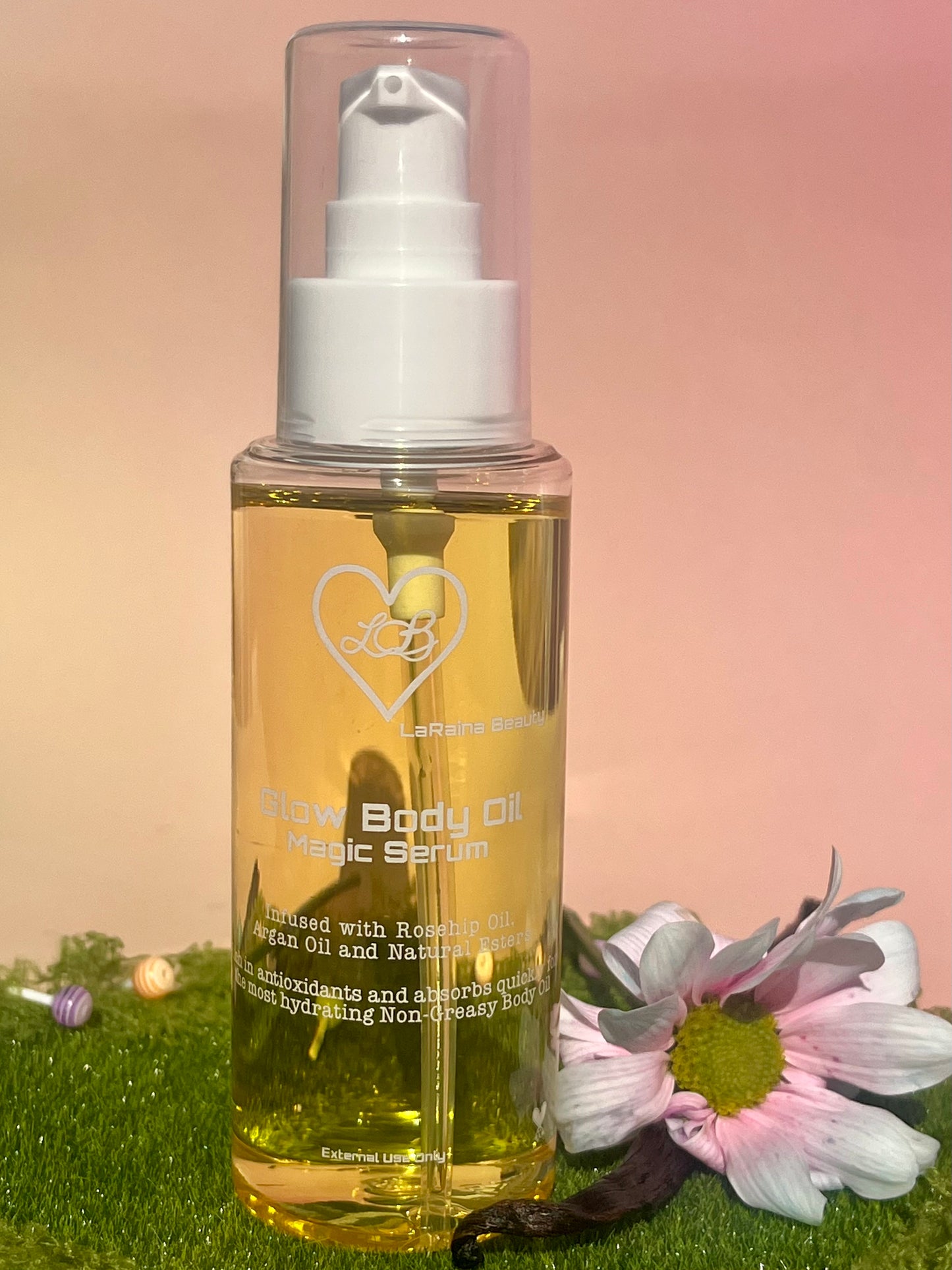 Fairy Flower bomb scented body oil inspired by the Good Girl Fragrance- Handmade UK body oil for glowing skin, a luxurious fragrant self care ritual with clean ingredients, vegan free, eco friendly and affordable.