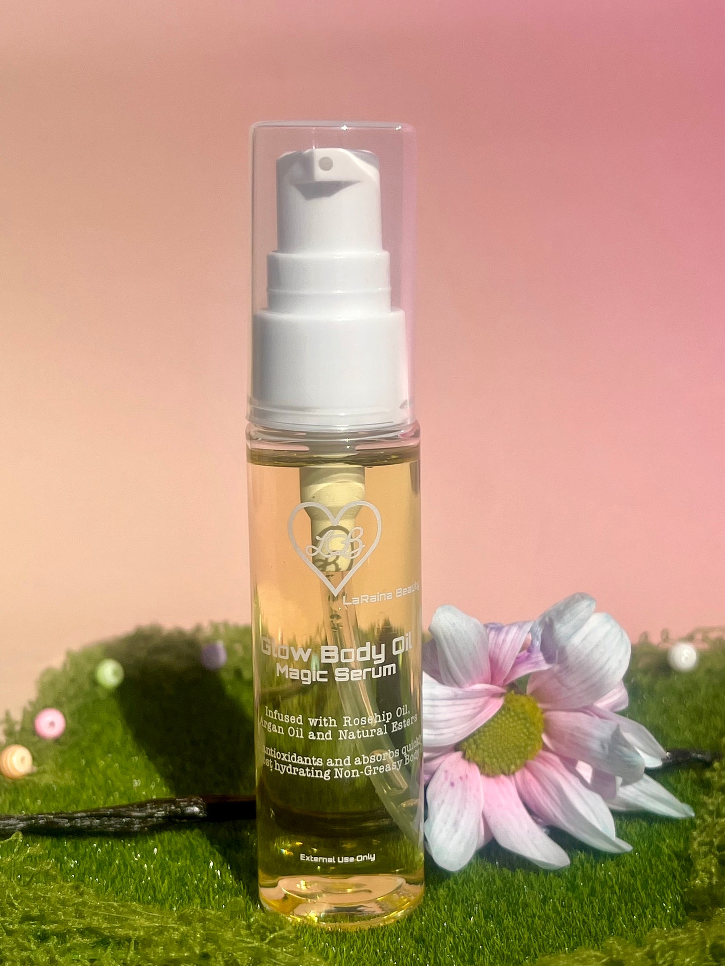Fairy Flower bomb scented body oil inspired by the Good Girl Fragrance- Handmade UK body oil for glowing skin, a luxurious fragrant self care ritual with clean ingredients, vegan free, eco friendly and affordable.