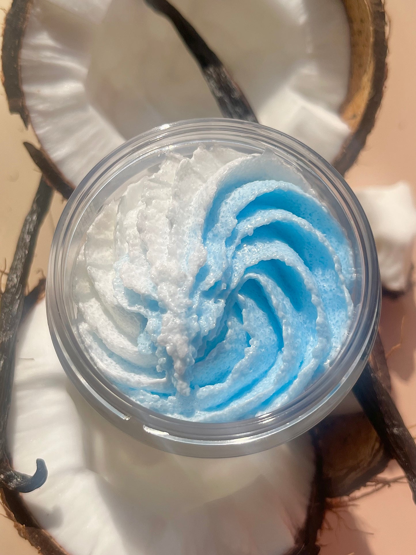 Exotic coconut with vanilla aroma Summer Fruity body scrub. A foaming/cleansing and exfoliating gentle body scrub to achieve smooth soft skin. UK handmade Vegan skincare that brings a fun luxurious experience to self care and shower routines. Scrub and get rid of patchy dry skin, clogged pores and ingrown hairs. The best body scrub you could ever ask for.