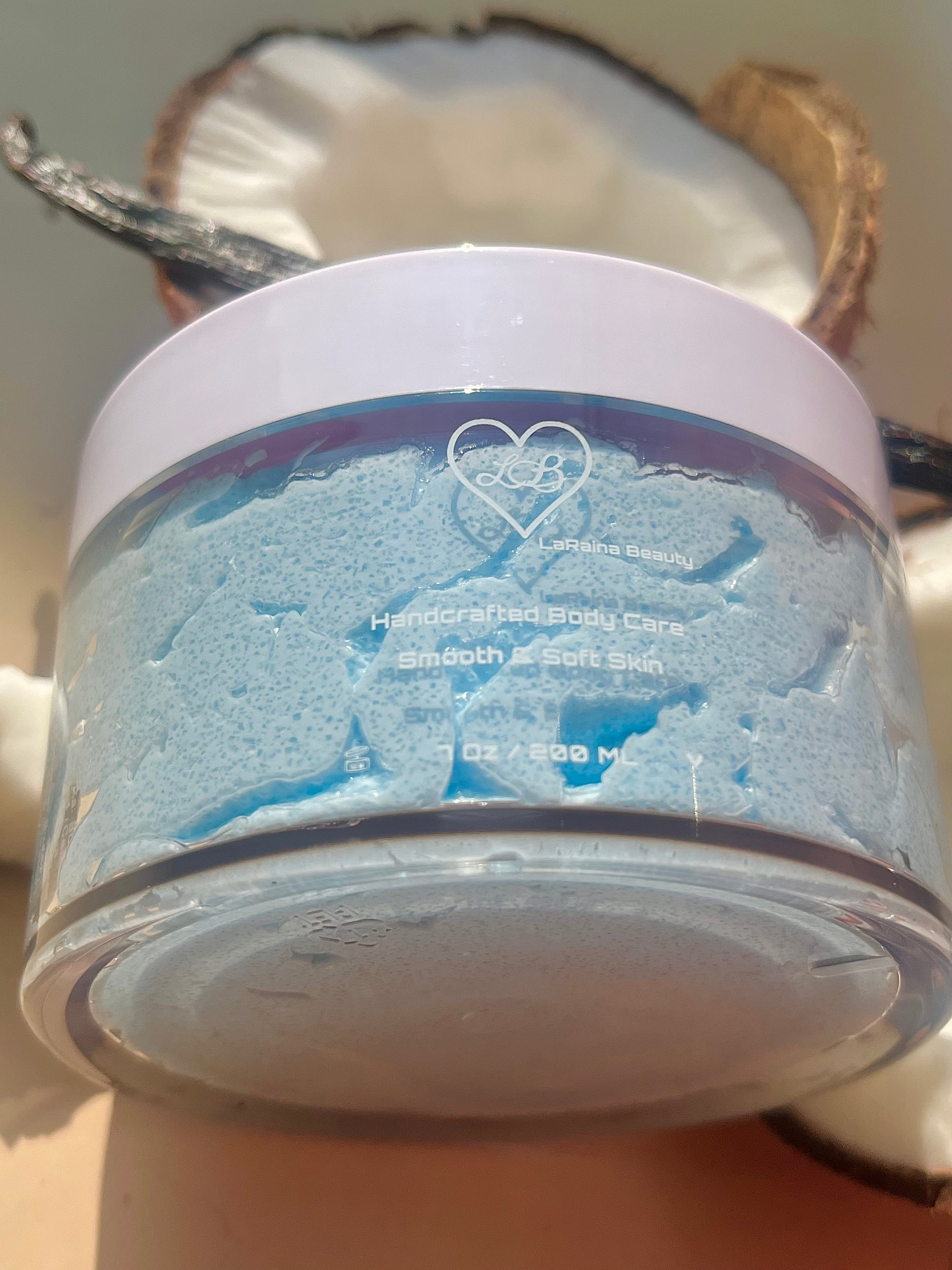 Exotic coconut with vanilla aroma Summer Fruity body scrub. A foaming/cleansing and exfoliating gentle body scrub to achieve smooth soft skin. UK handmade Vegan skincare that brings a fun luxurious experience to self care and shower routines. Scrub and get rid of patchy dry skin, clogged pores and ingrown hairs. The best body scrub you could ever ask for.
