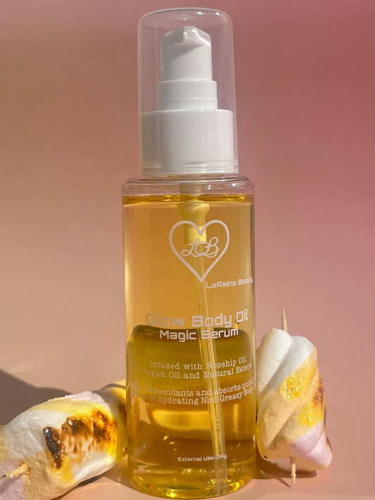 Caramel Vanilla Toasted Marshmallow scented Mini body oil - Handmade UK body oil for glowing skin, a luxurious fragrant self care ritual with clean ingredients, vegan free, eco friendly and affordable.