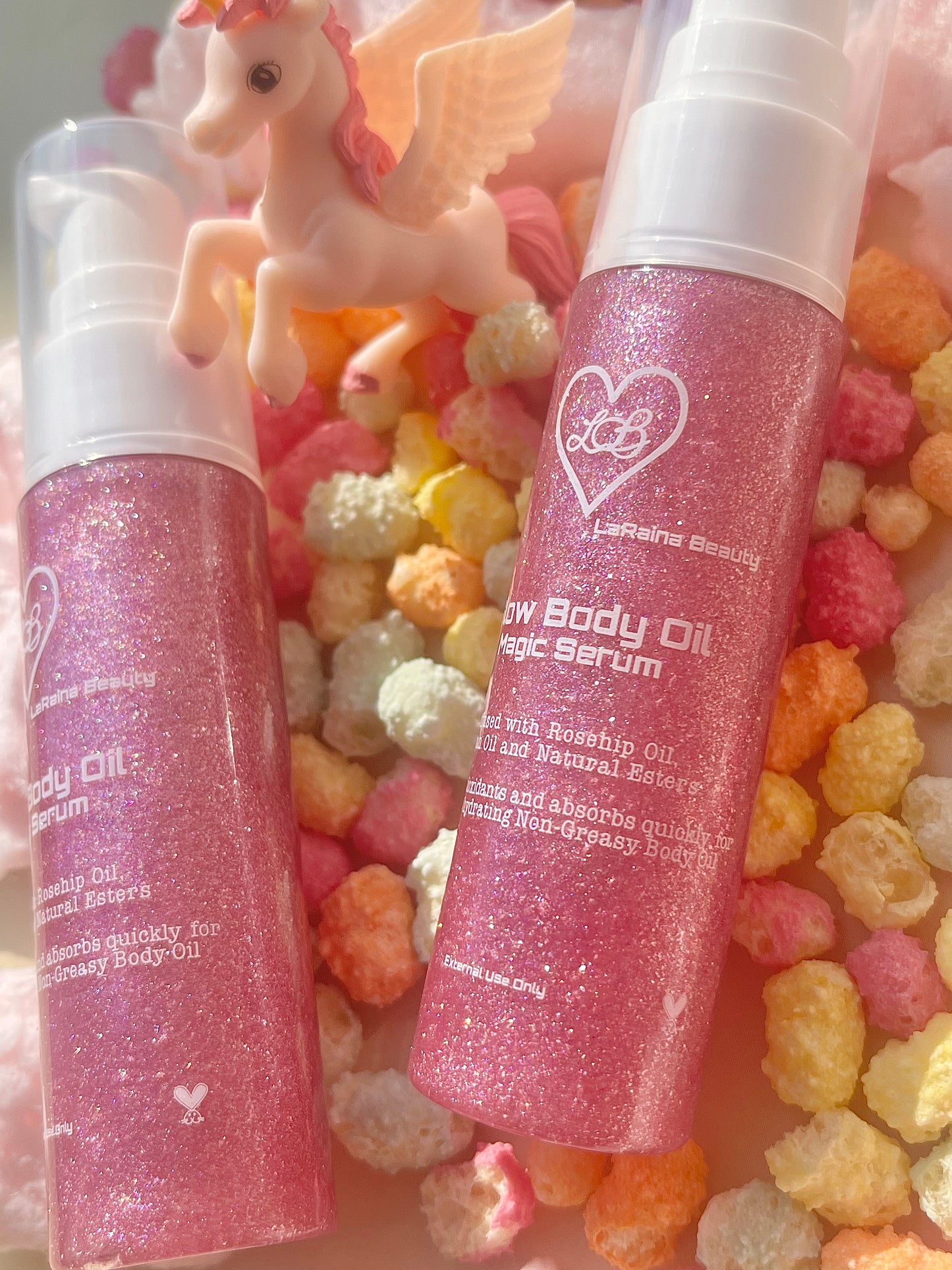 Galaxy Veil is a Shimmer body oil with a soft gel texture for a hydrating radiant skin that leaves a multi-coloured and dimensional glow. This glow elixir is Made with plant oils and biodegradable glitter, the luminous body care serum brings a mystical experience to life with the popular unicorn scent.