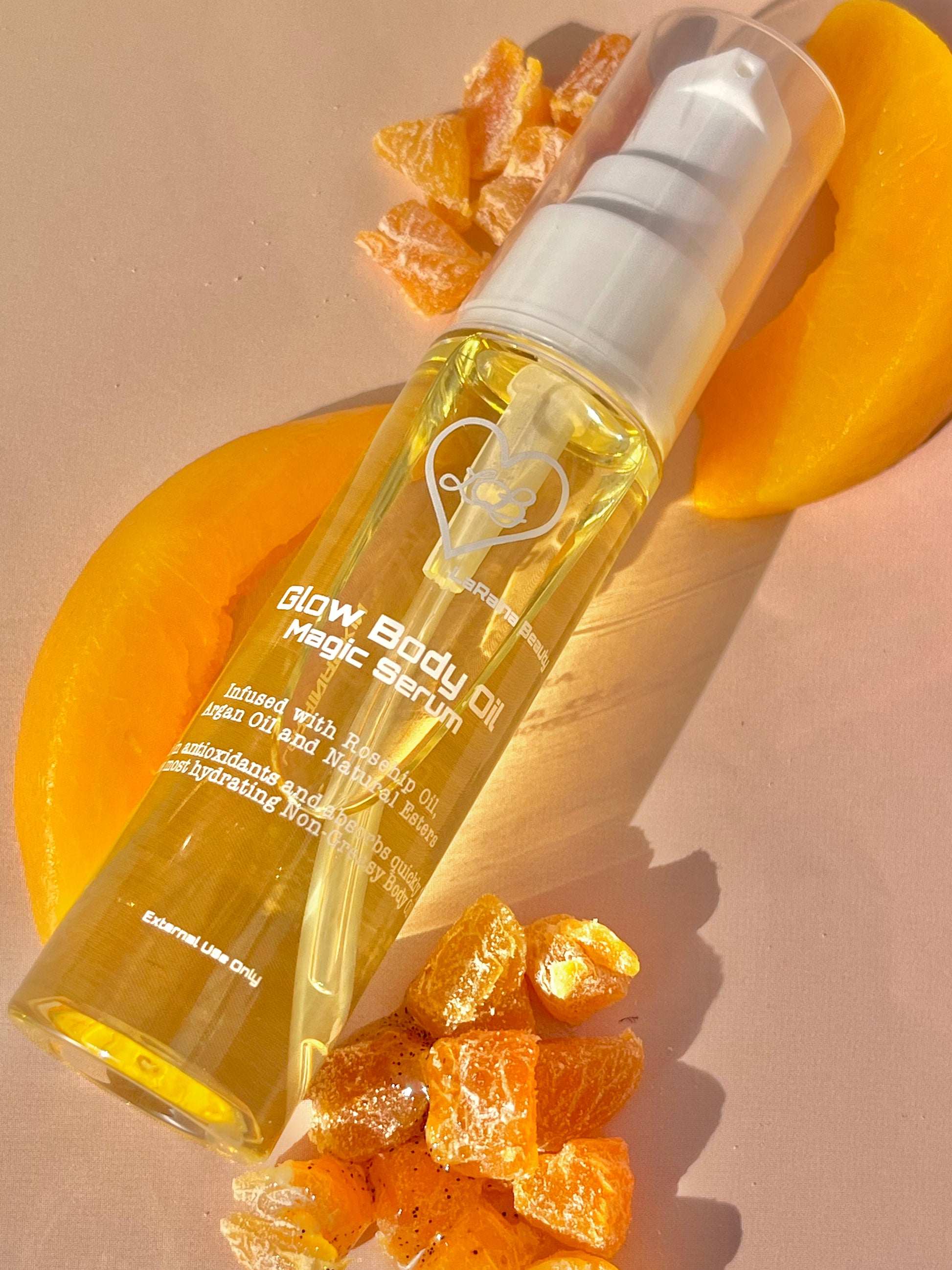 Peach Fusion scented body oil - Handmade UK body oil for glowing skin, a luxurious fragrant self care ritual with clean ingredients, vegan free, eco friendly and affordable.