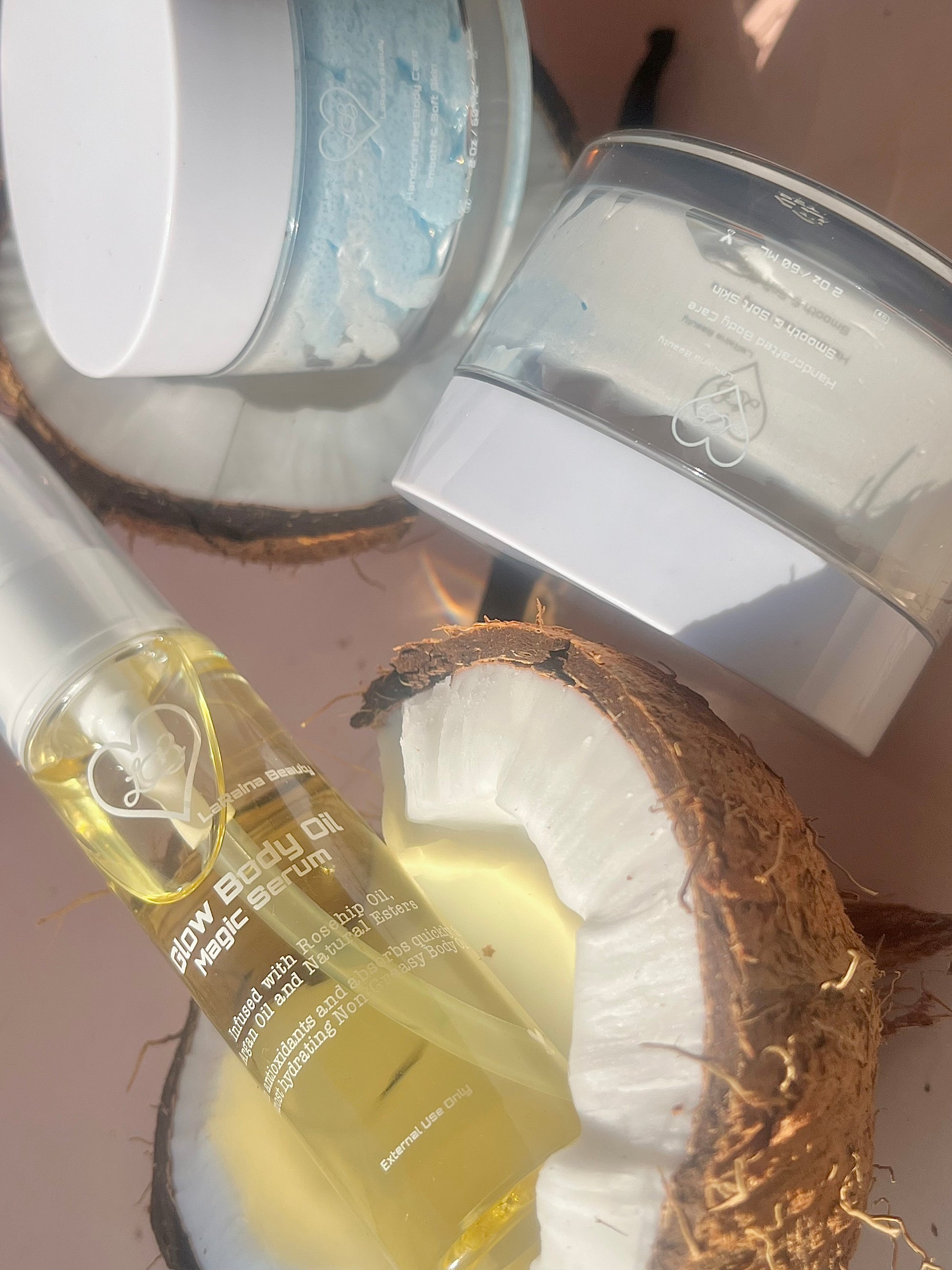 Dreamy Coconut body bundle- Exotic coconut Creamy vanilla aroma skincare gift set - body scrub to exfoliate and smooth, body butter to moisturiser dry skin & body oil to hydrate and seal for a healthy soft skin. Radiant glowing skincare routine - uk handmade vegan body butter