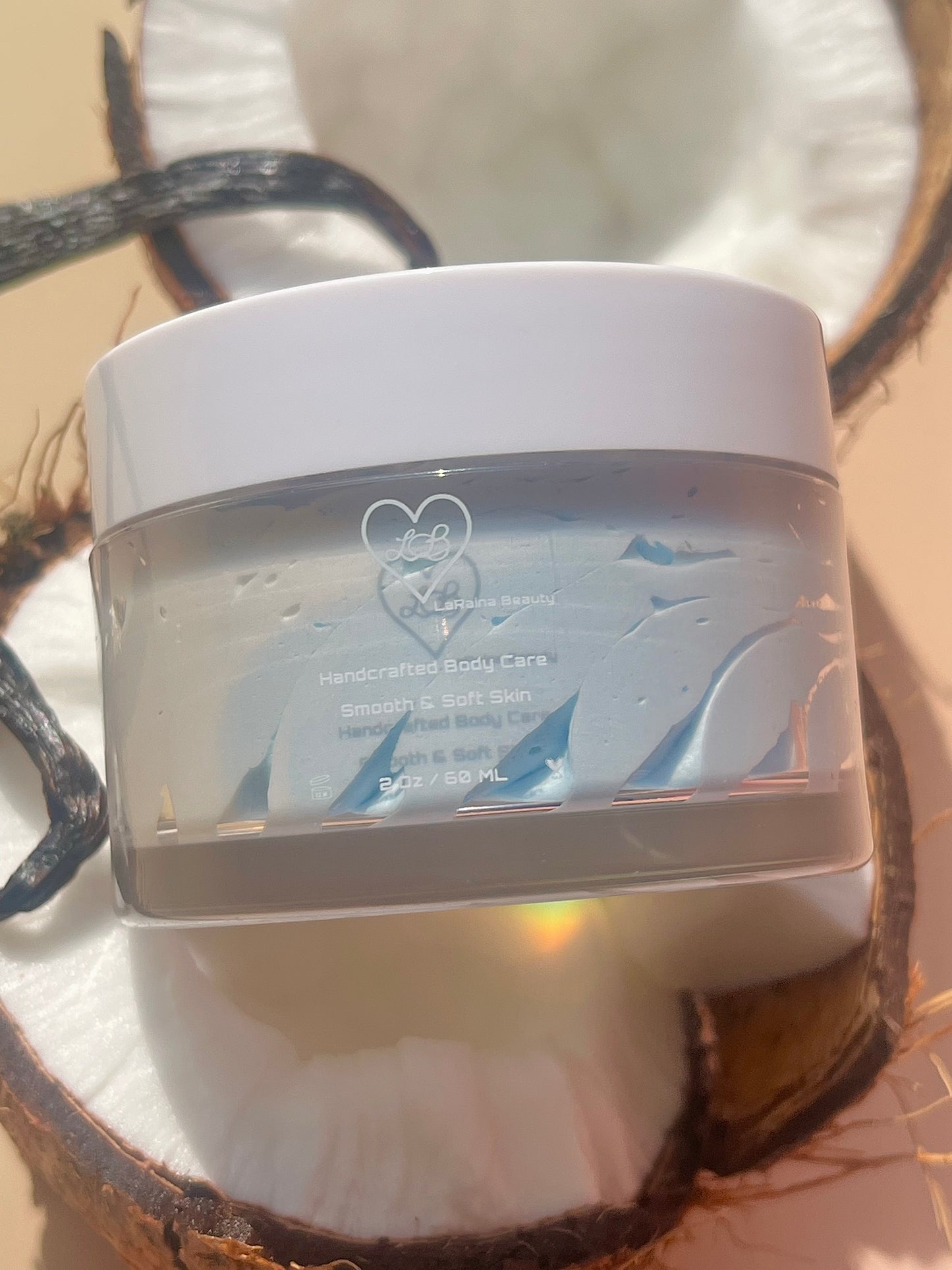 Coconut Whipped Body Butter - Coconut scented body moisturiser for dry skin and inflammatory skin conditions. Winter Skincare treatment, uk handmade vegan body butter
