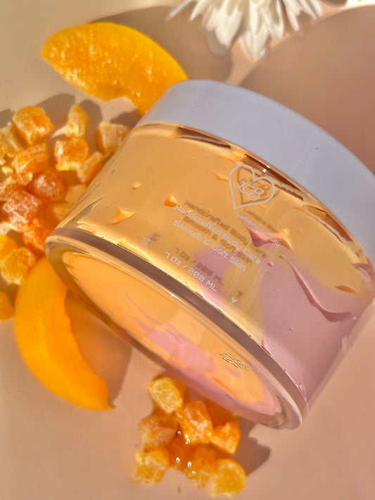 Peach Mango salsa Tropical juicy  Whipped Body Butter - Peach Fusion scented body moisturiser for dry skin and inflammatory skin conditions. Skincare treatment, uk handmade vegan body butter