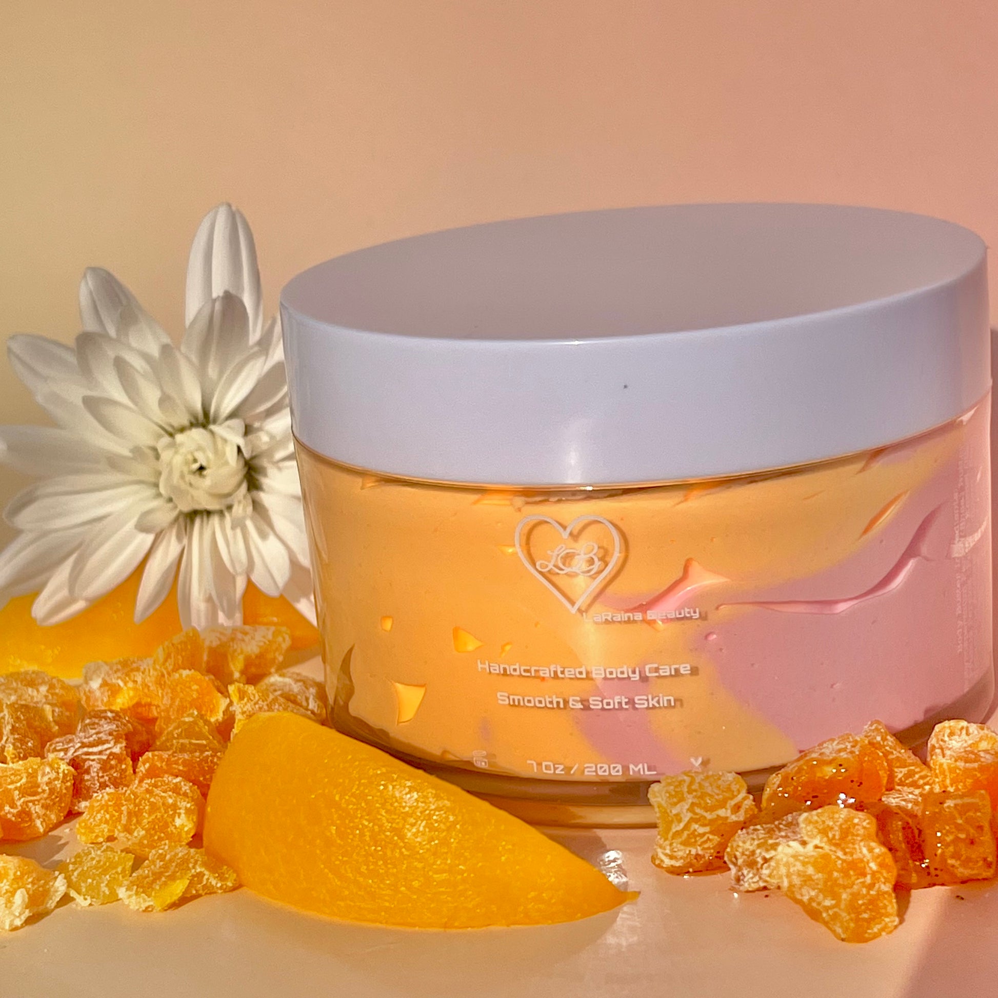 Peach Mango salsa Tropical juicy  Whipped Body Butter - Peach Fusion scented body moisturiser for dry skin and inflammatory skin conditions. Skincare treatment, uk handmade vegan body butter