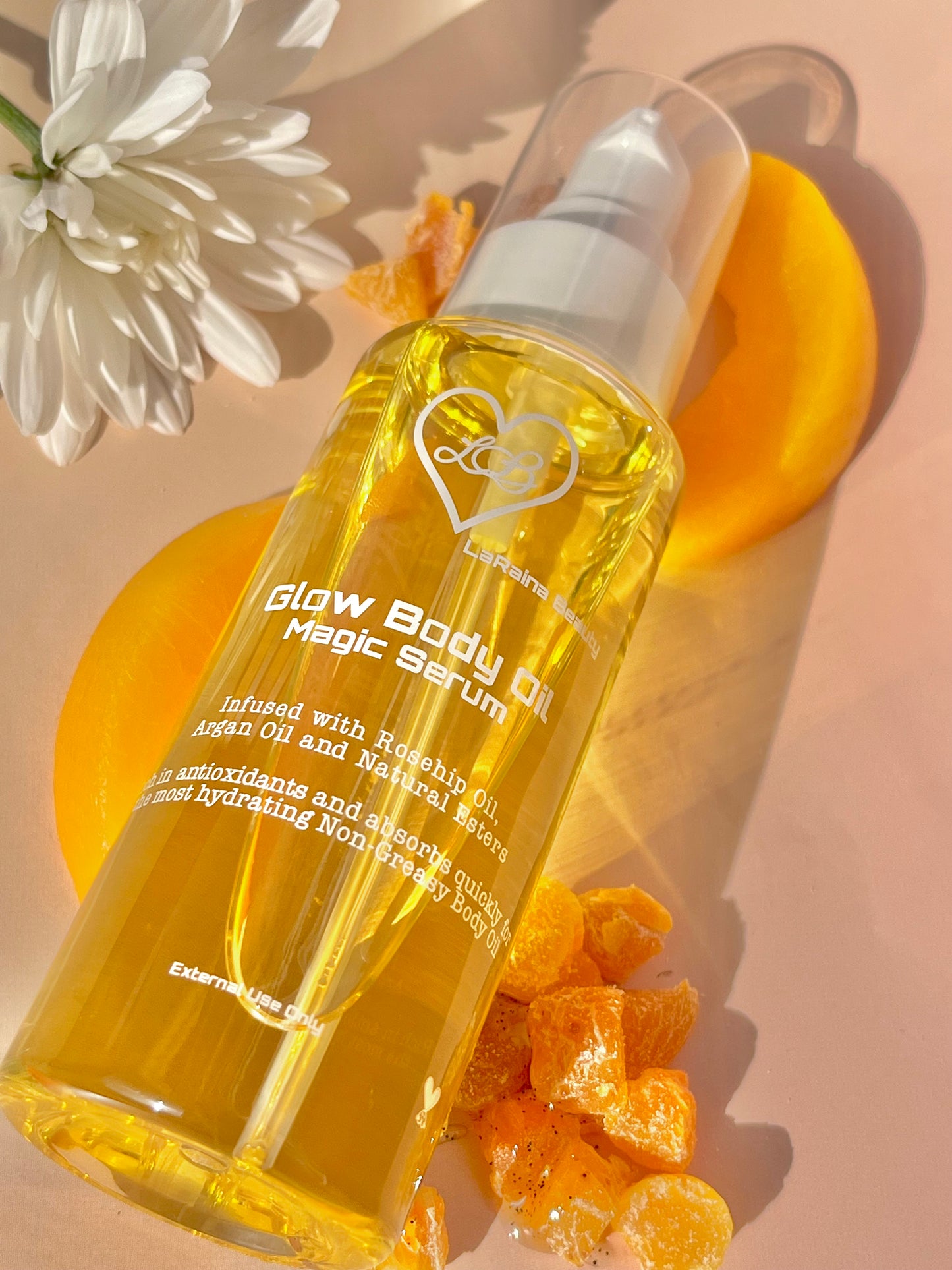 Peach Fusion scented body oil - Handmade UK body oil for glowing skin, a luxurious fragrant self care ritual with clean ingredients, vegan free, eco friendly and affordable.