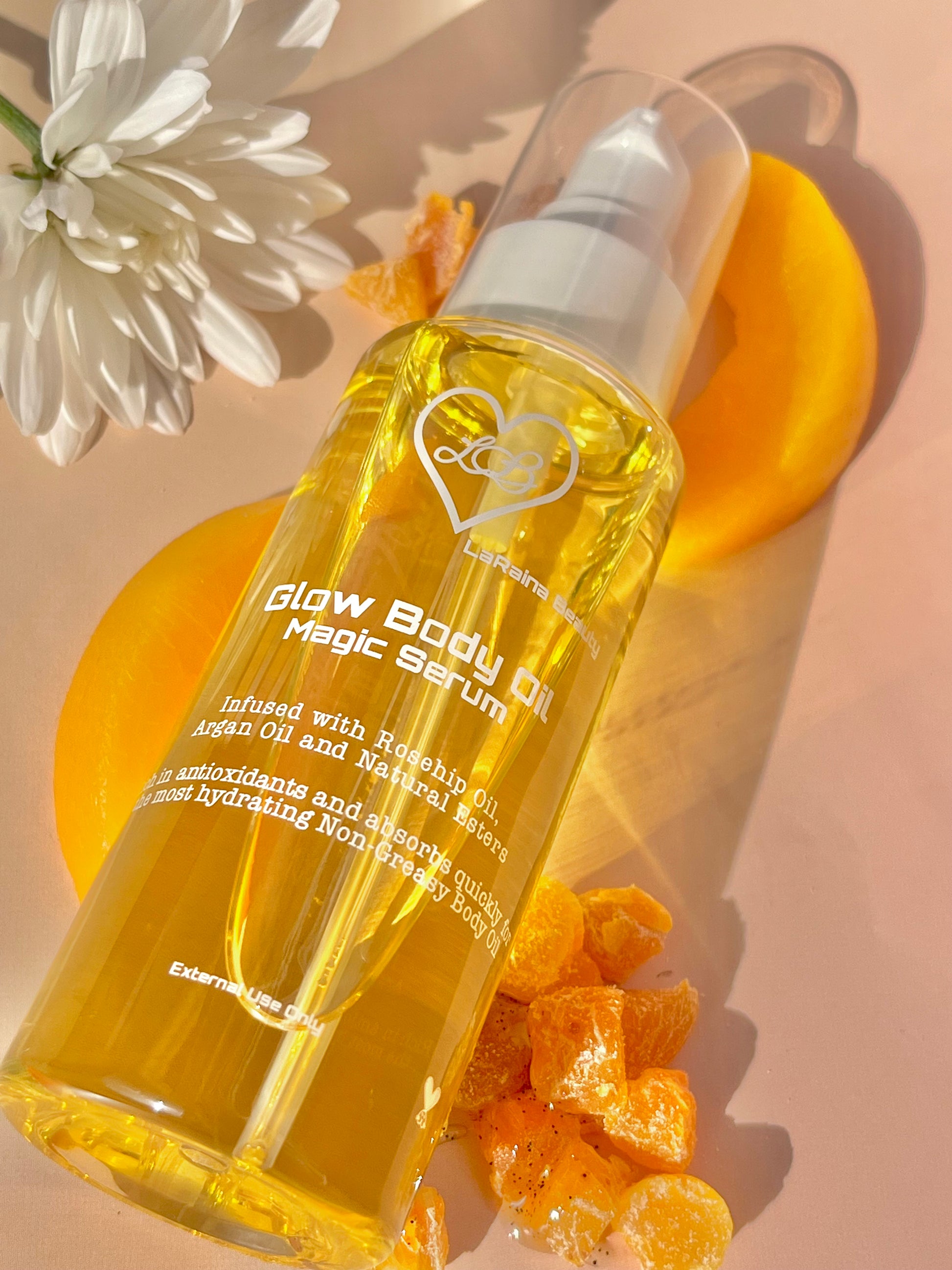 Peach Fusion scented body oil - Handmade UK body oil for glowing skin, a luxurious fragrant self care ritual with clean ingredients, vegan free, eco friendly and affordable.