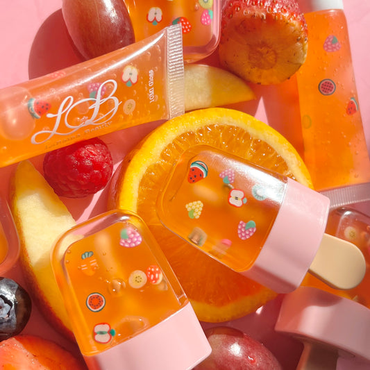 tropical fruit punch flavoured lipgloss, smooth hydrating non-sticky, great for spring and summer tastes on your lips