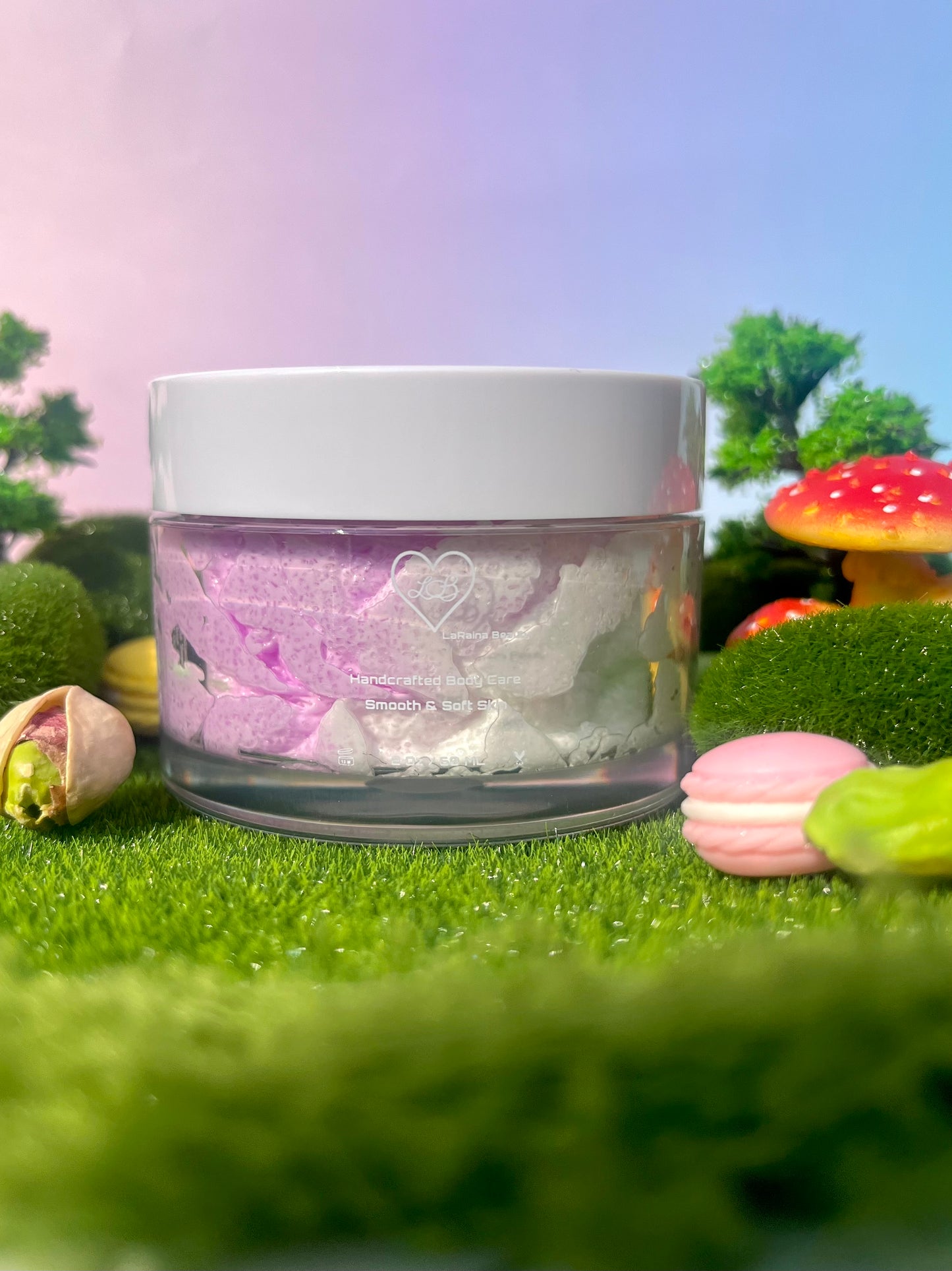 Pistachio Macaron body bundle- gourmand dessert inspired skincare gift set - body scrub to exfoliate and smooth, body butter to moisturiser dry skin & body oil to hydrate and seal for a healthy soft skin. Radiant glowing skincare routine - uk handmade vegan body butter. Creamy, nutty and sugar spun.