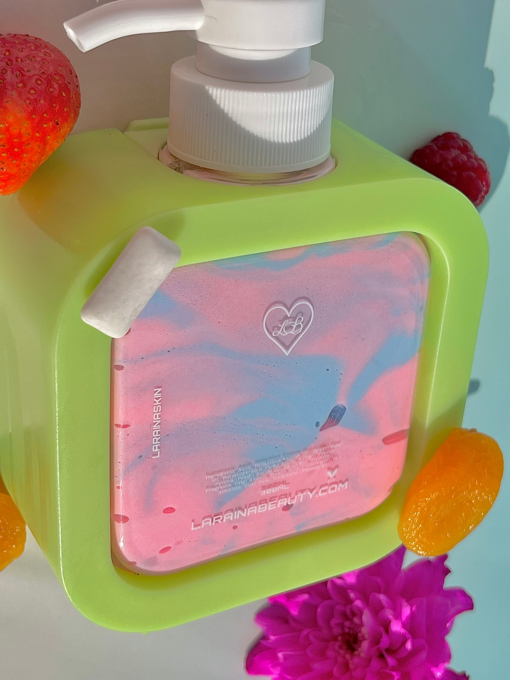 Step into a Y2K daydream with Millennium Bug, a nostalgic summer body lotion bursting with playful energy and juicy-sweet vibes. Infused with a fruity floral fragrance of ripe strawberry, peach, raspberry, and soft orange blossom, this lotion wraps your skin in a deliciously addictive scent. Swirl-textured and melts into your skin for all-day hydration and that sun-kissed, summer-fresh feel. It’s dreamy, juicy, and totally Y2K.